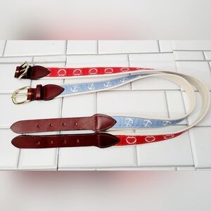 Chatham T Co Cape Cod Ma Lot Of 2 Youths Canvas Fabric Print Belts Color Red And